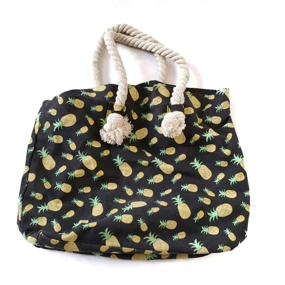 Large Pineapple Print Canvas Tote Bag Lined
